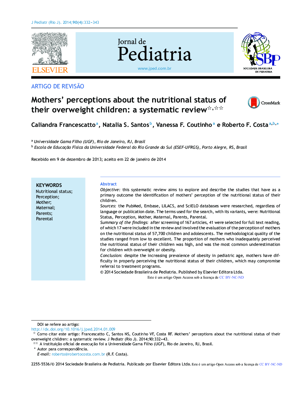 Mothers' perceptions about the nutritional status of their overweight children: a systematic review
