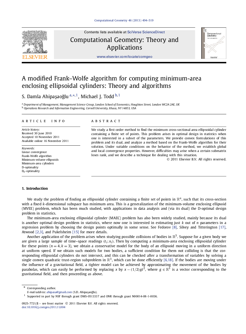 A modified Frank–Wolfe algorithm for computing minimum-area enclosing ellipsoidal cylinders: Theory and algorithms