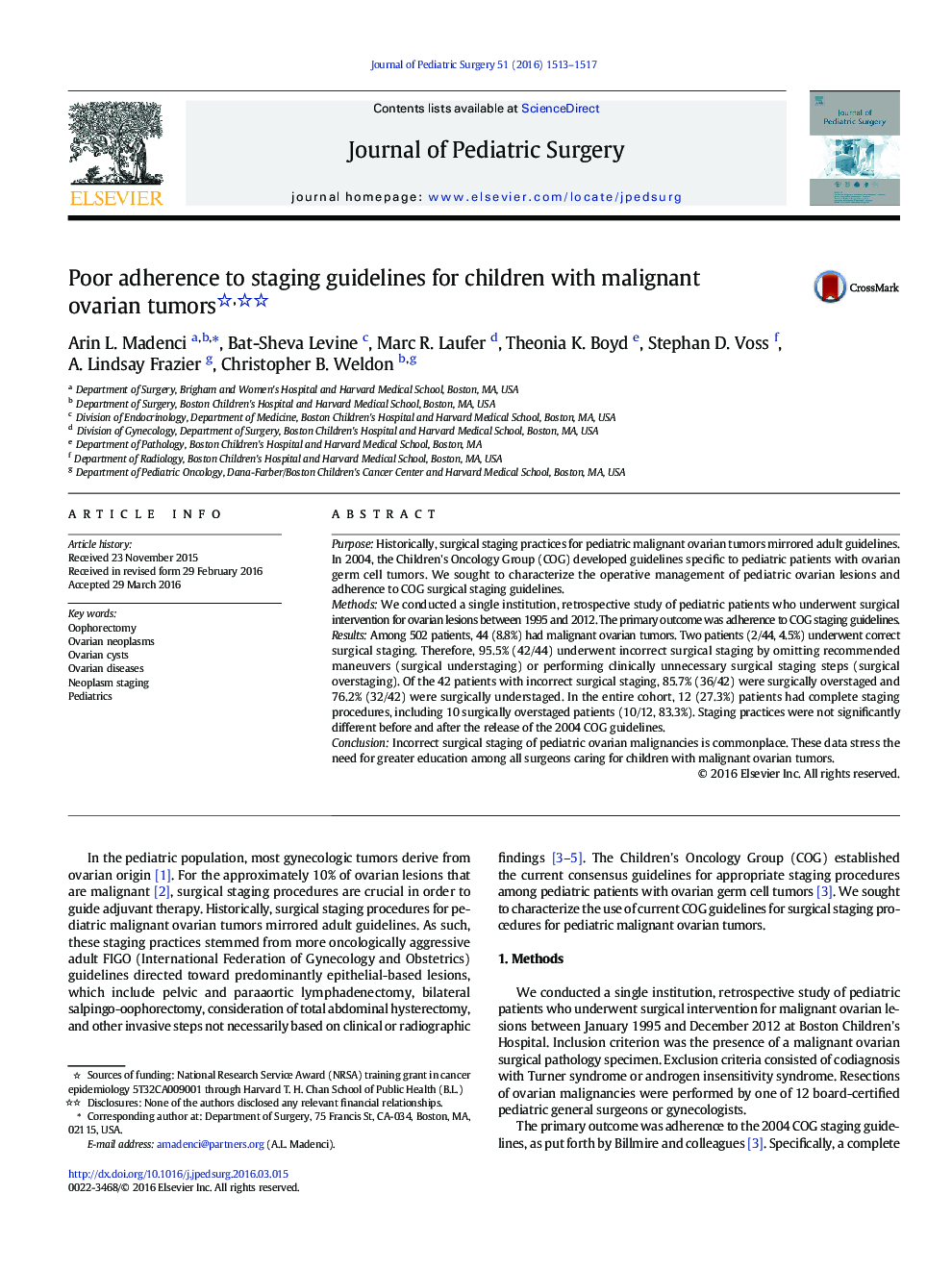 Poor adherence to staging guidelines for children with malignant ovarian tumors 