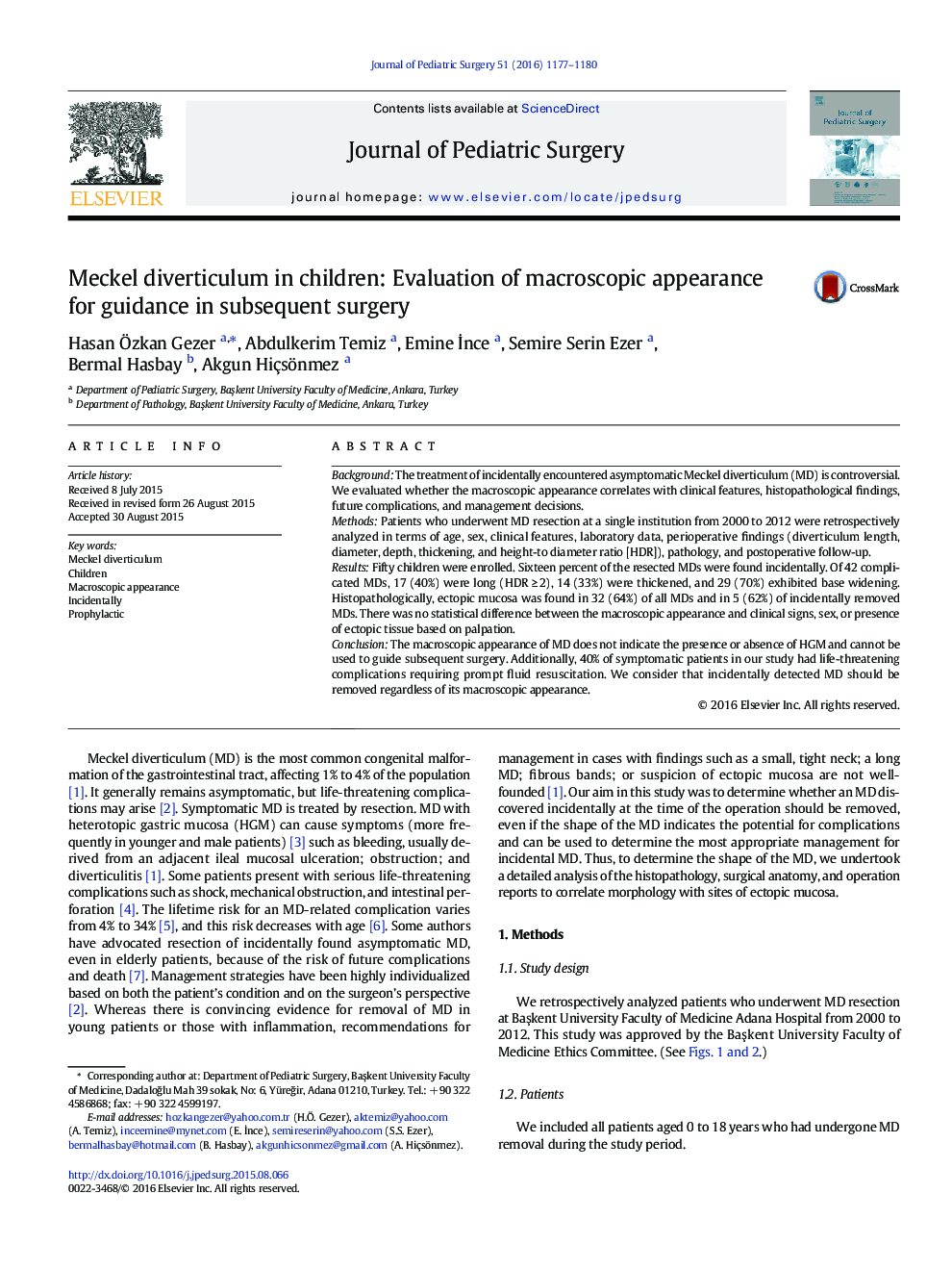 Meckel diverticulum in children: Evaluation of macroscopic appearance for guidance in subsequent surgery