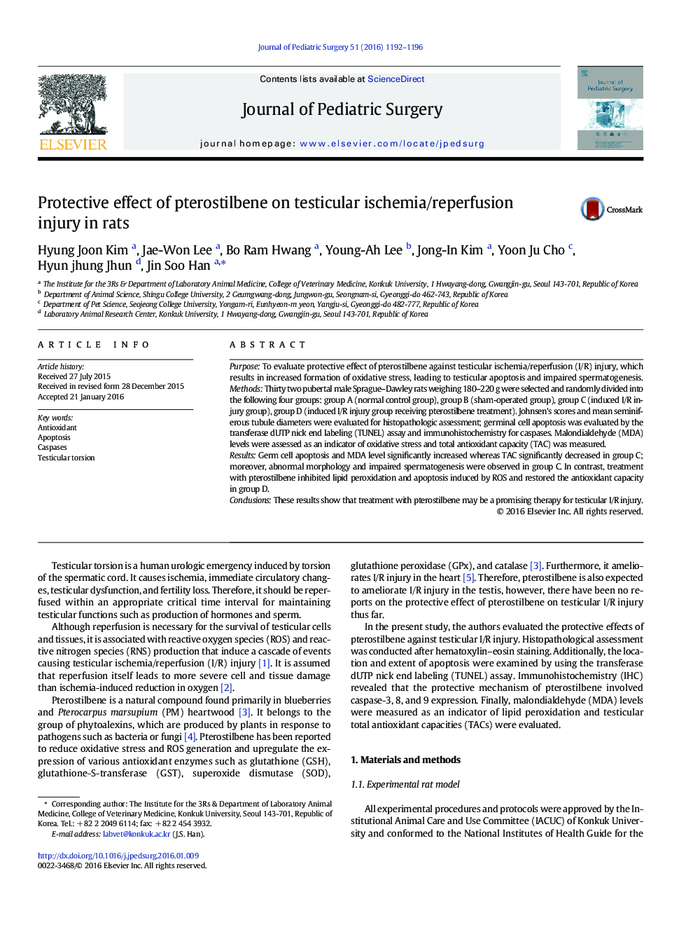 Protective effect of pterostilbene on testicular ischemia/reperfusion injury in rats