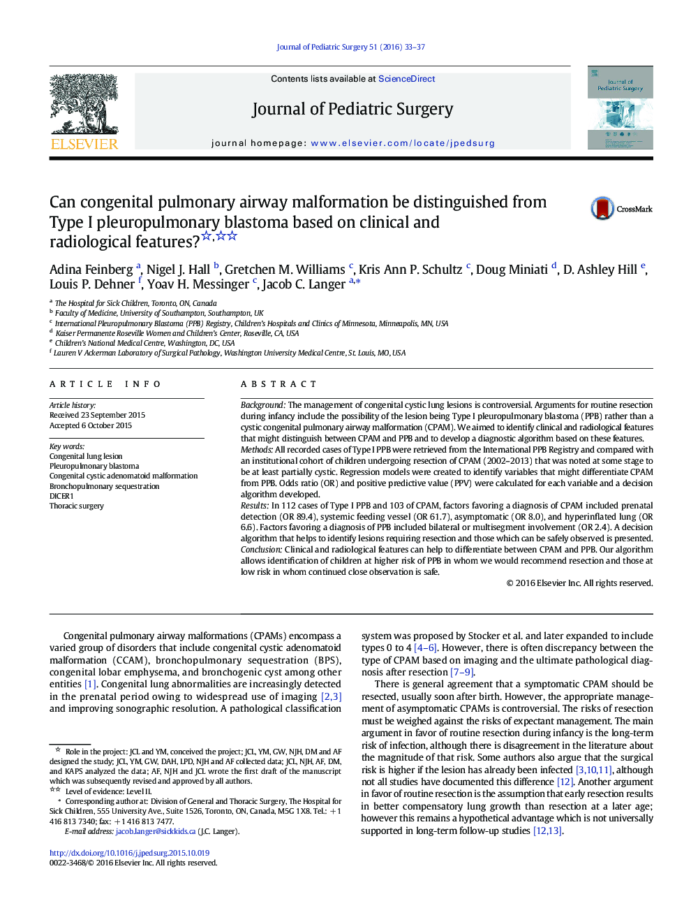 Can congenital pulmonary airway malformation be distinguished from Type I pleuropulmonary blastoma based on clinical and radiological features? 