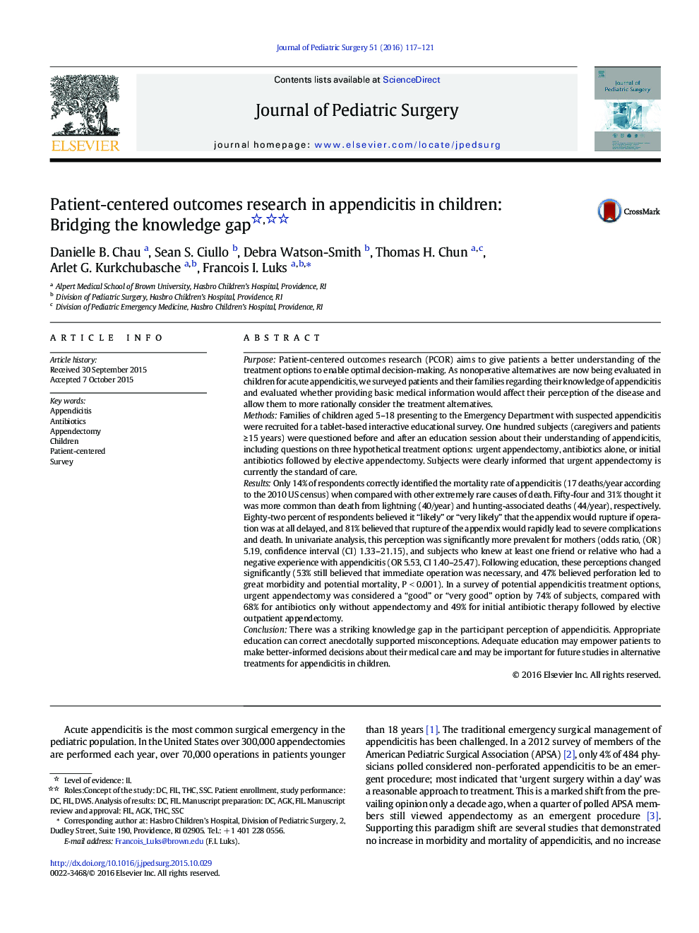بررسی آپاندیسیت در کودکان در مورد نتایج بیمار: برطرف کردن شکاف دانش 
