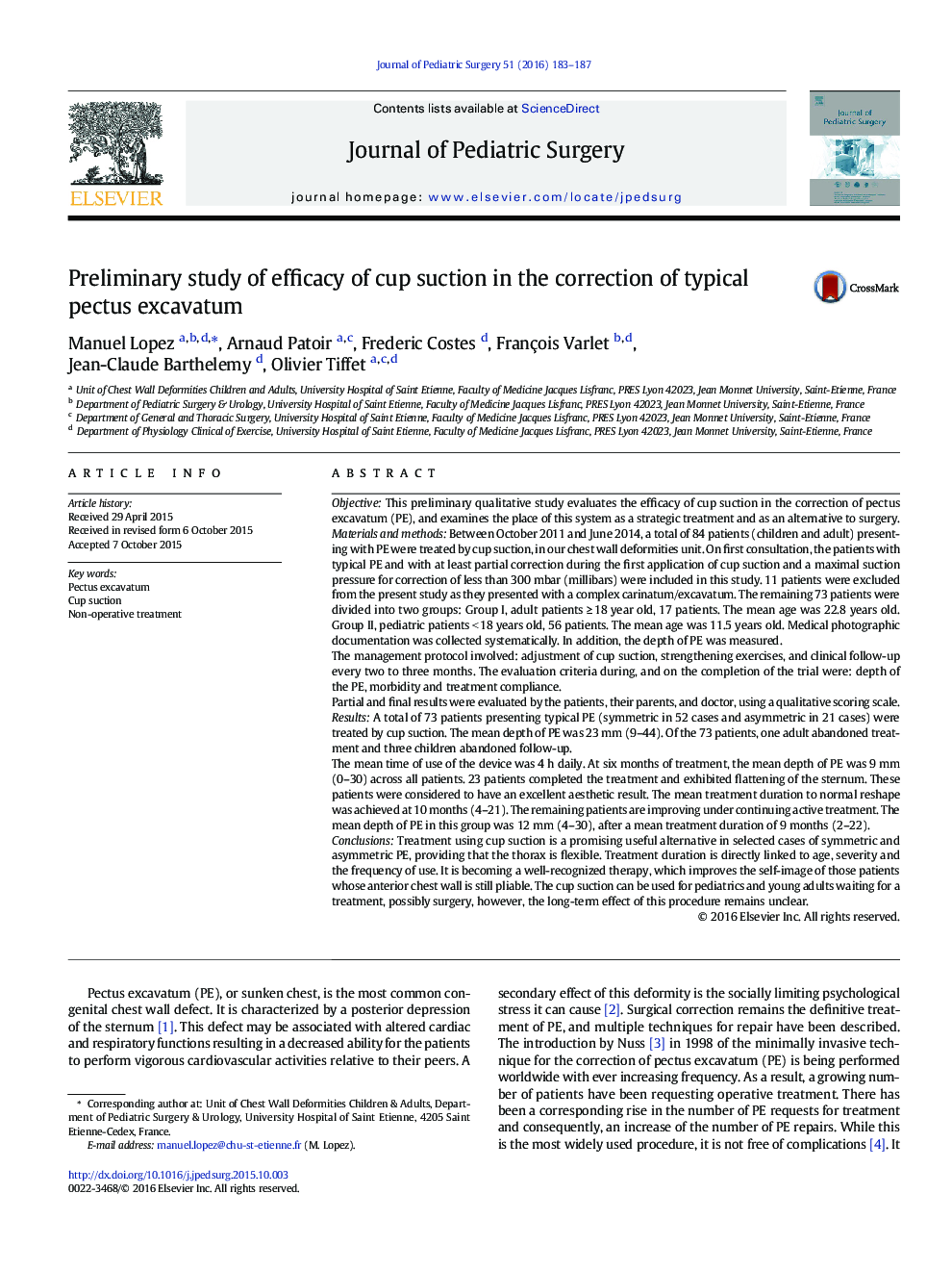 Preliminary study of efficacy of cup suction in the correction of typical pectus excavatum