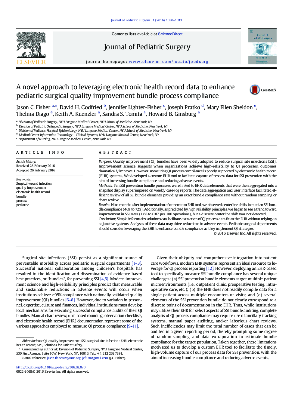 A novel approach to leveraging electronic health record data to enhance pediatric surgical quality improvement bundle process compliance