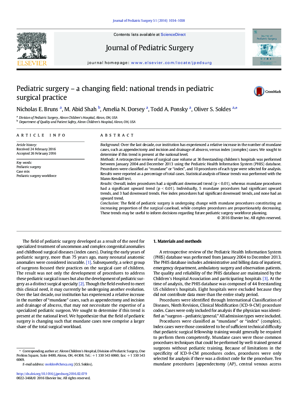 Pediatric surgery – a changing field: national trends in pediatric surgical practice