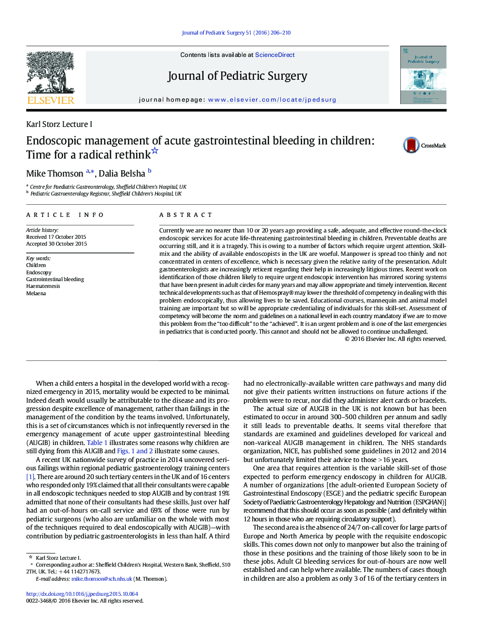 Endoscopic management of acute gastrointestinal bleeding in children: Time for a radical rethink 