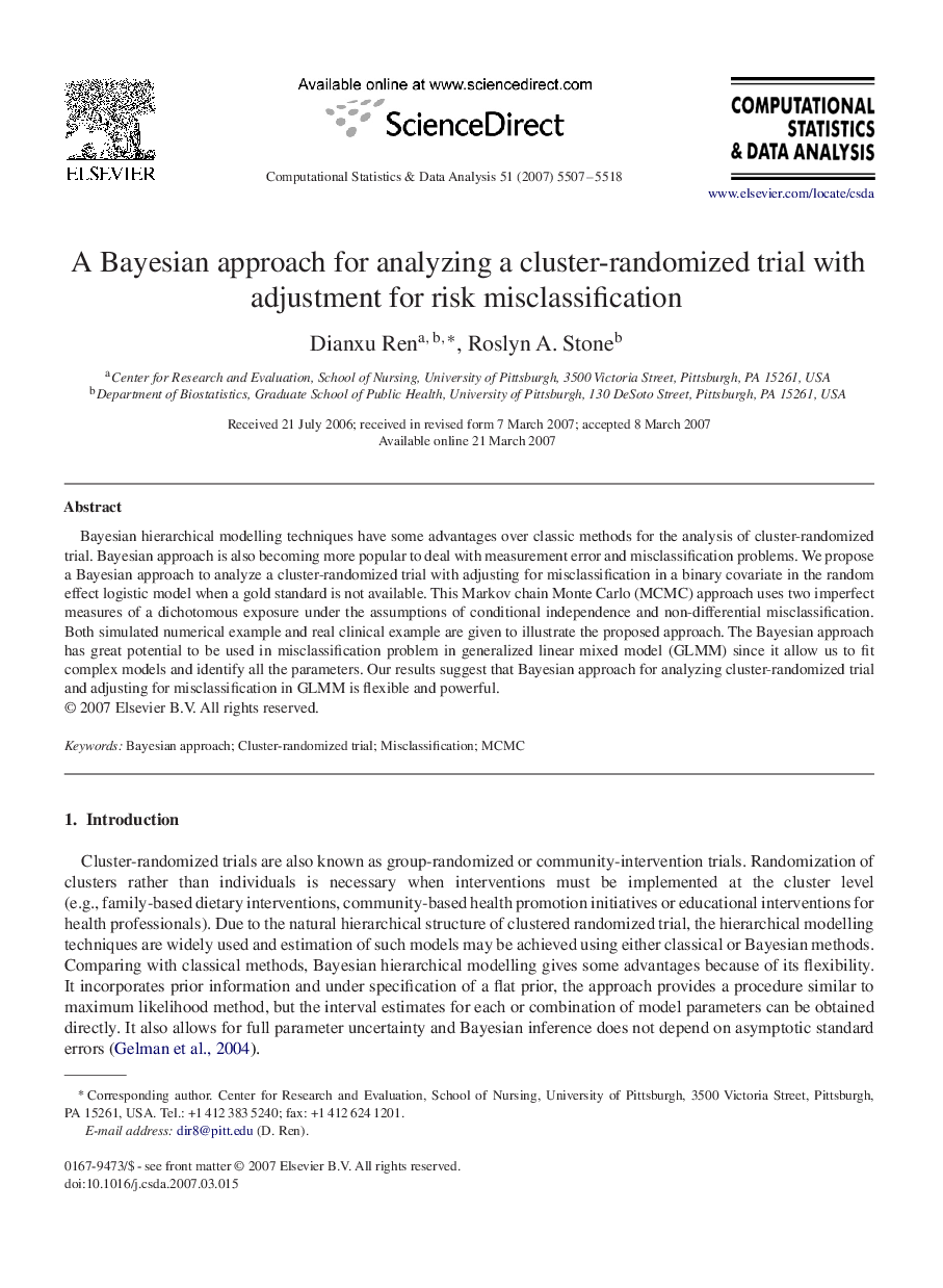 A Bayesian approach for analyzing a cluster-randomized trial with adjustment for risk misclassification