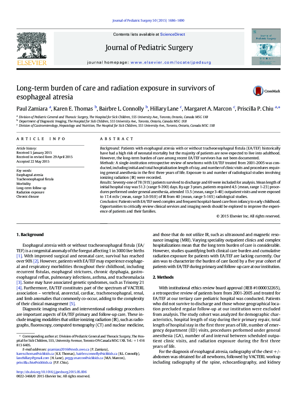 Long-term burden of care and radiation exposure in survivors of esophageal atresia