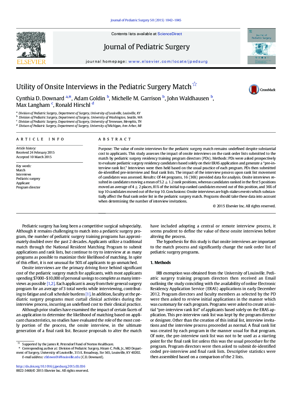 Utility of Onsite Interviews in the Pediatric Surgery Match 