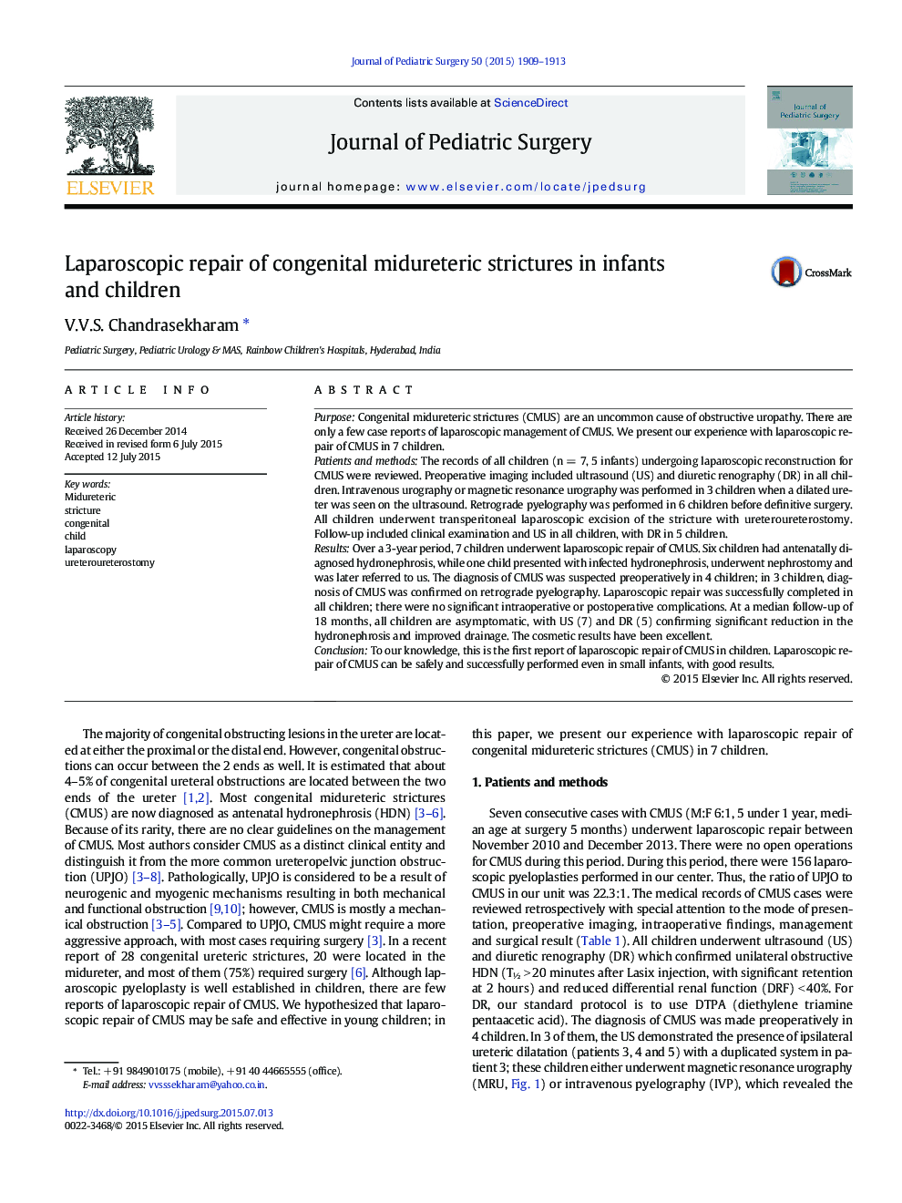 Laparoscopic repair of congenital midureteric strictures in infants and children