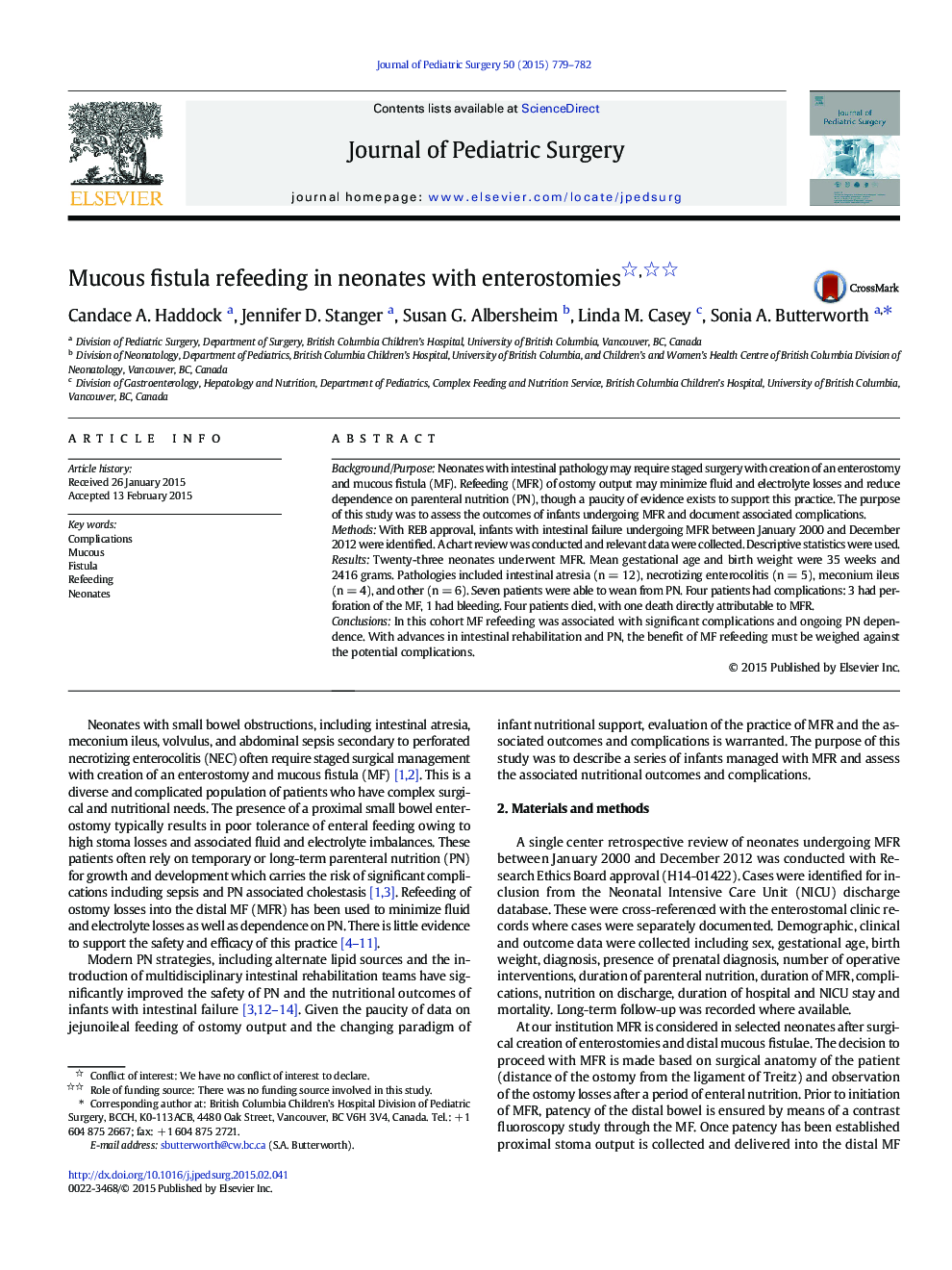 Mucous fistula refeeding in neonates with enterostomies 