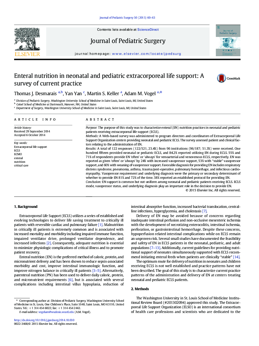 Enteral nutrition in neonatal and pediatric extracorporeal life support: A survey of current practice