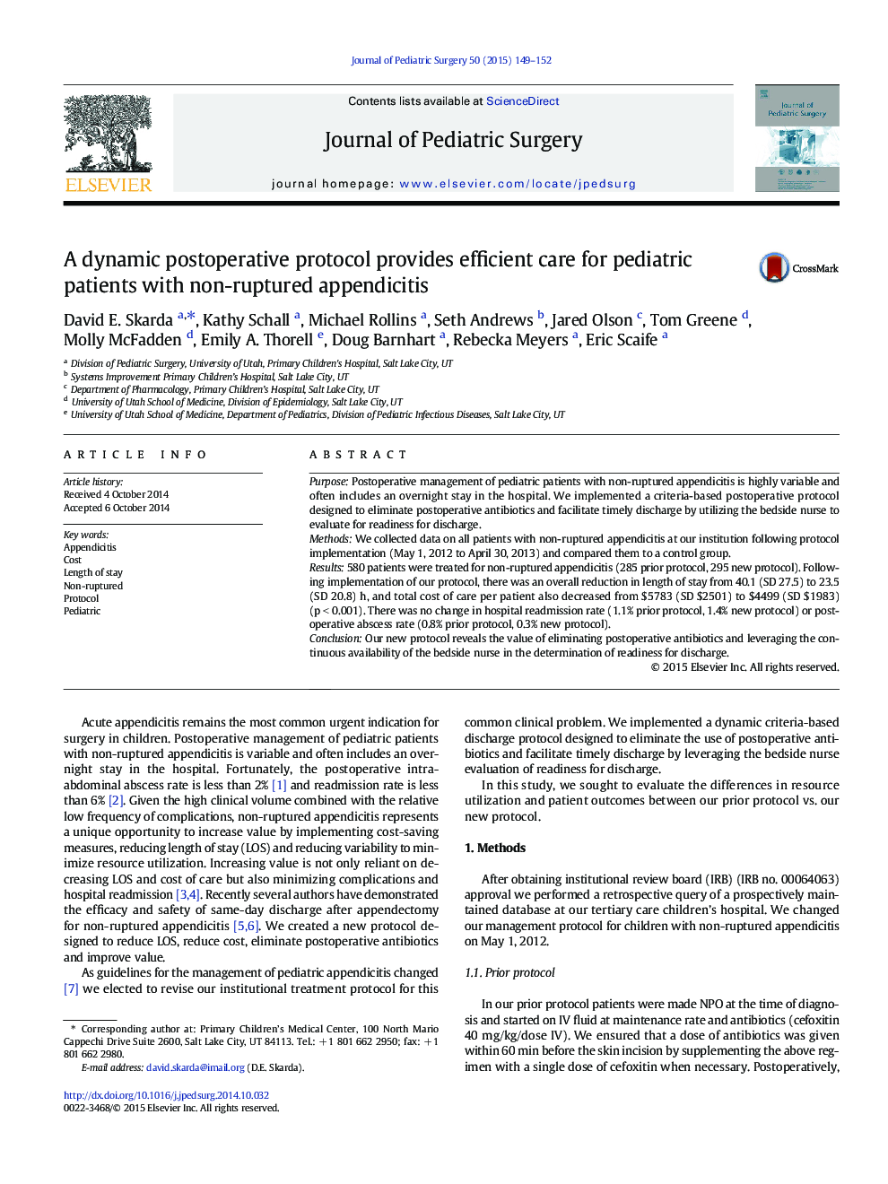 A dynamic postoperative protocol provides efficient care for pediatric patients with non-ruptured appendicitis