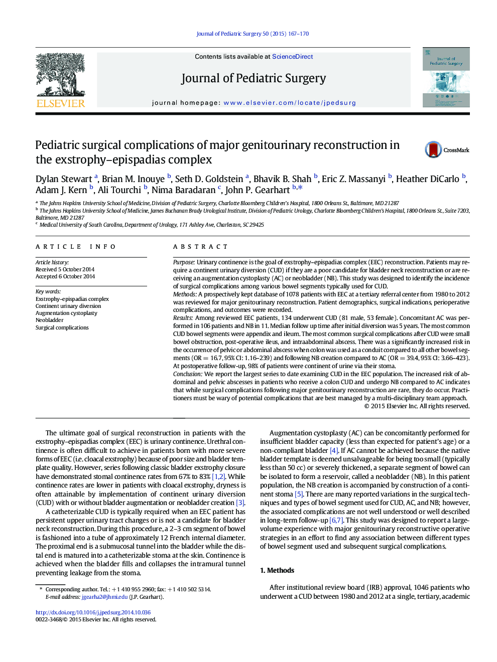 Pediatric surgical complications of major genitourinary reconstruction in the exstrophy–epispadias complex