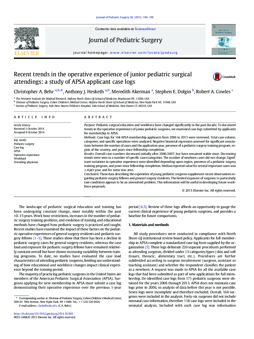 Recent trends in the operative experience of junior pediatric surgical attendings: a study of APSA applicant case logs