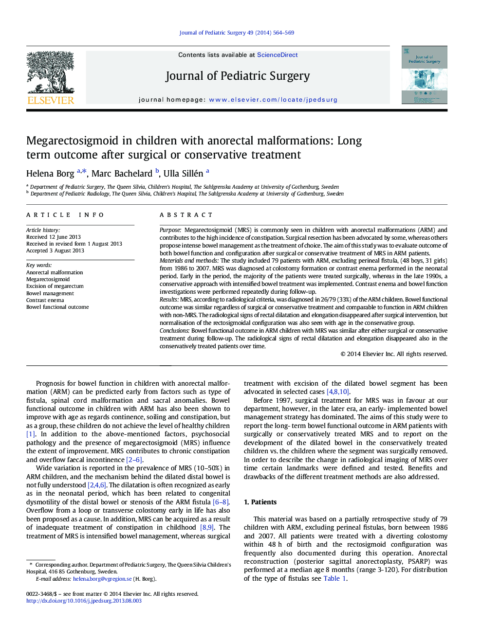 Megarectosigmoid in children with anorectal malformations: Long term outcome after surgical or conservative treatment