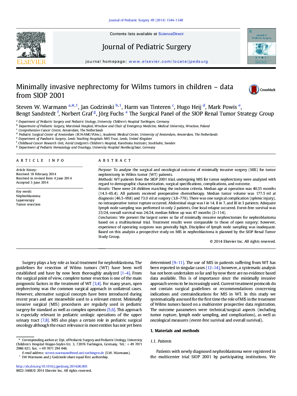 Minimally invasive nephrectomy for Wilms tumors in children – data from SIOP 2001