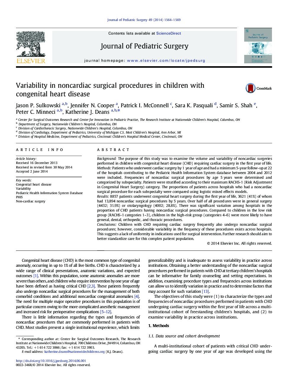 Variability in noncardiac surgical procedures in children with congenital heart disease