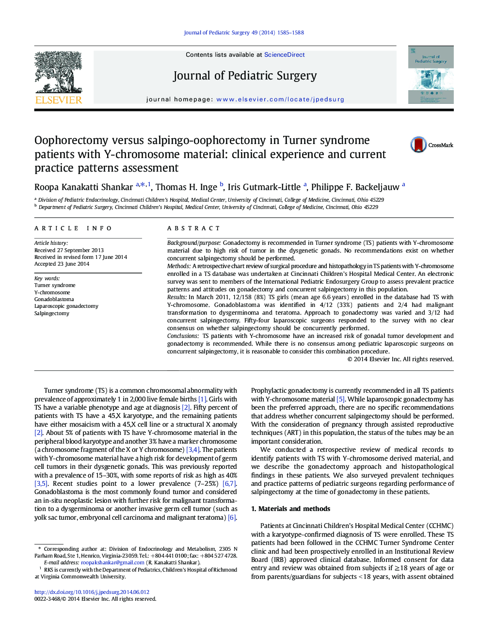 Oophorectomy versus salpingo-oophorectomy in Turner syndrome patients with Y-chromosome material: clinical experience and current practice patterns assessment