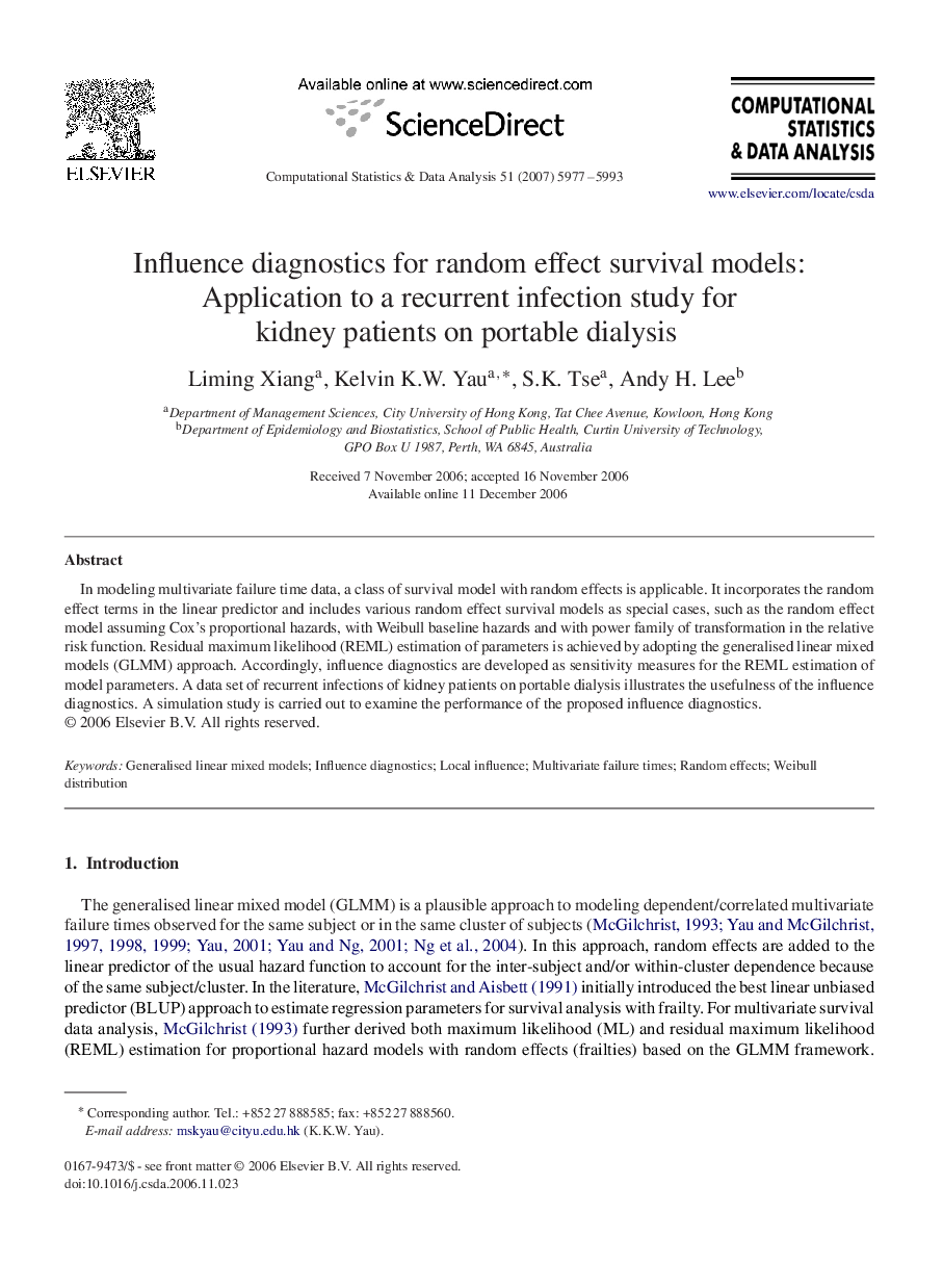 Influence diagnostics for random effect survival models: Application to a recurrent infection study for kidney patients on portable dialysis