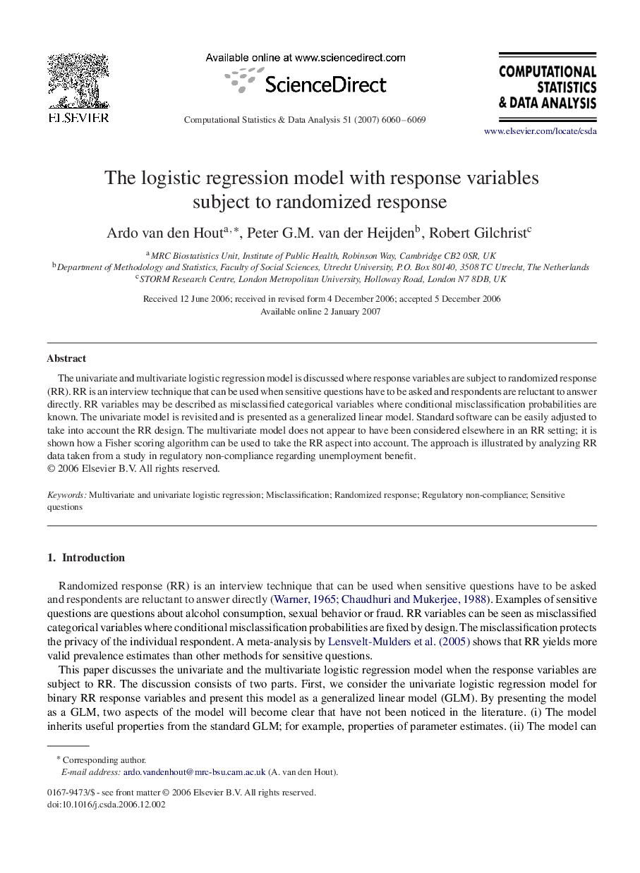 The logistic regression model with response variables subject to randomized response