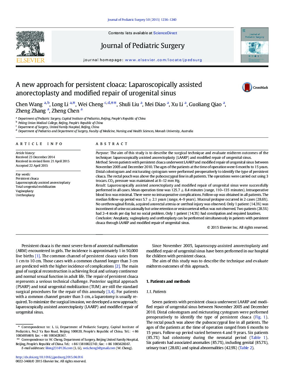 یک رویکرد جدید برای کولاک دائمی: آندورکتوپلاستی با کمک لاپاروسکوپی و اصلاح سینوس ادراری 