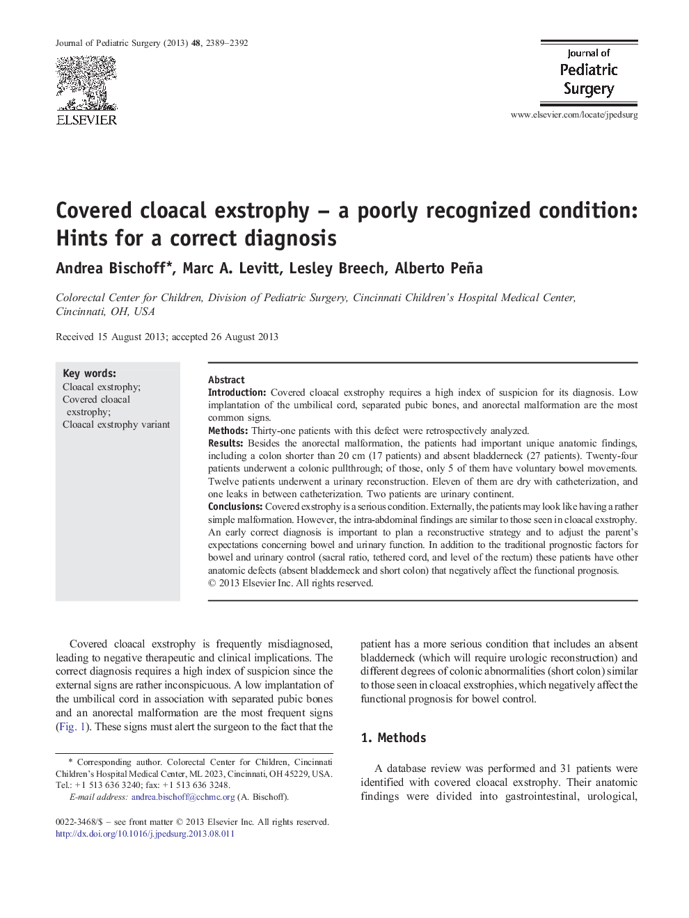 Covered cloacal exstrophy – a poorly recognized condition: Hints for a correct diagnosis