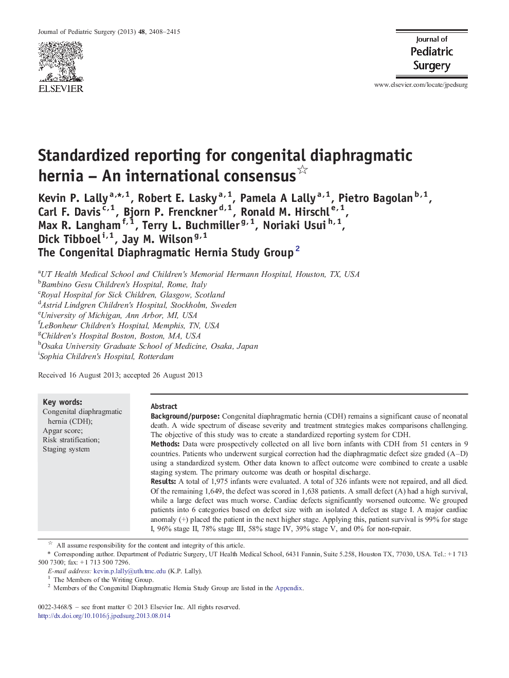 Standardized reporting for congenital diaphragmatic hernia – An international consensus 