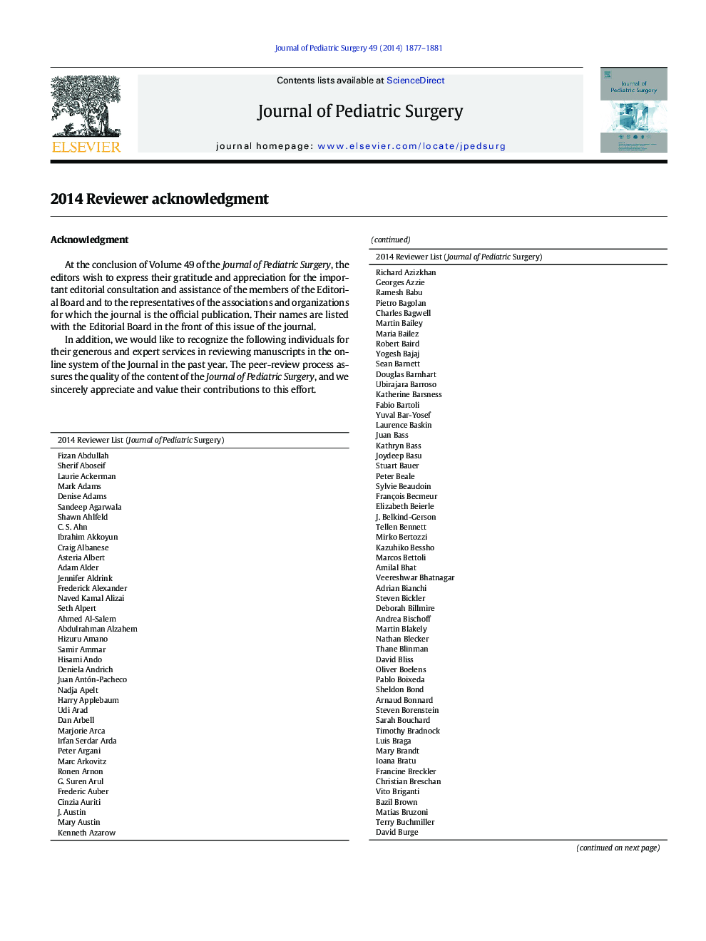 2014 Reviewer acknowledgment