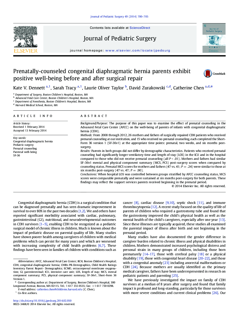 Prenatally-counseled congenital diaphragmatic hernia parents exhibit positive well-being before and after surgical repair