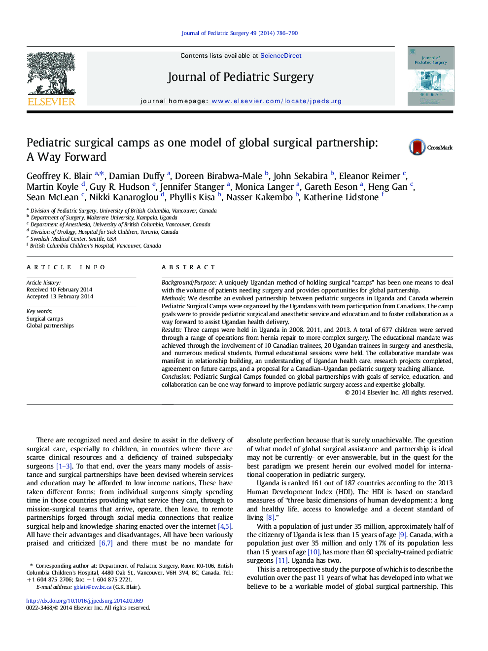 Pediatric surgical camps as one model of global surgical partnership: A Way Forward