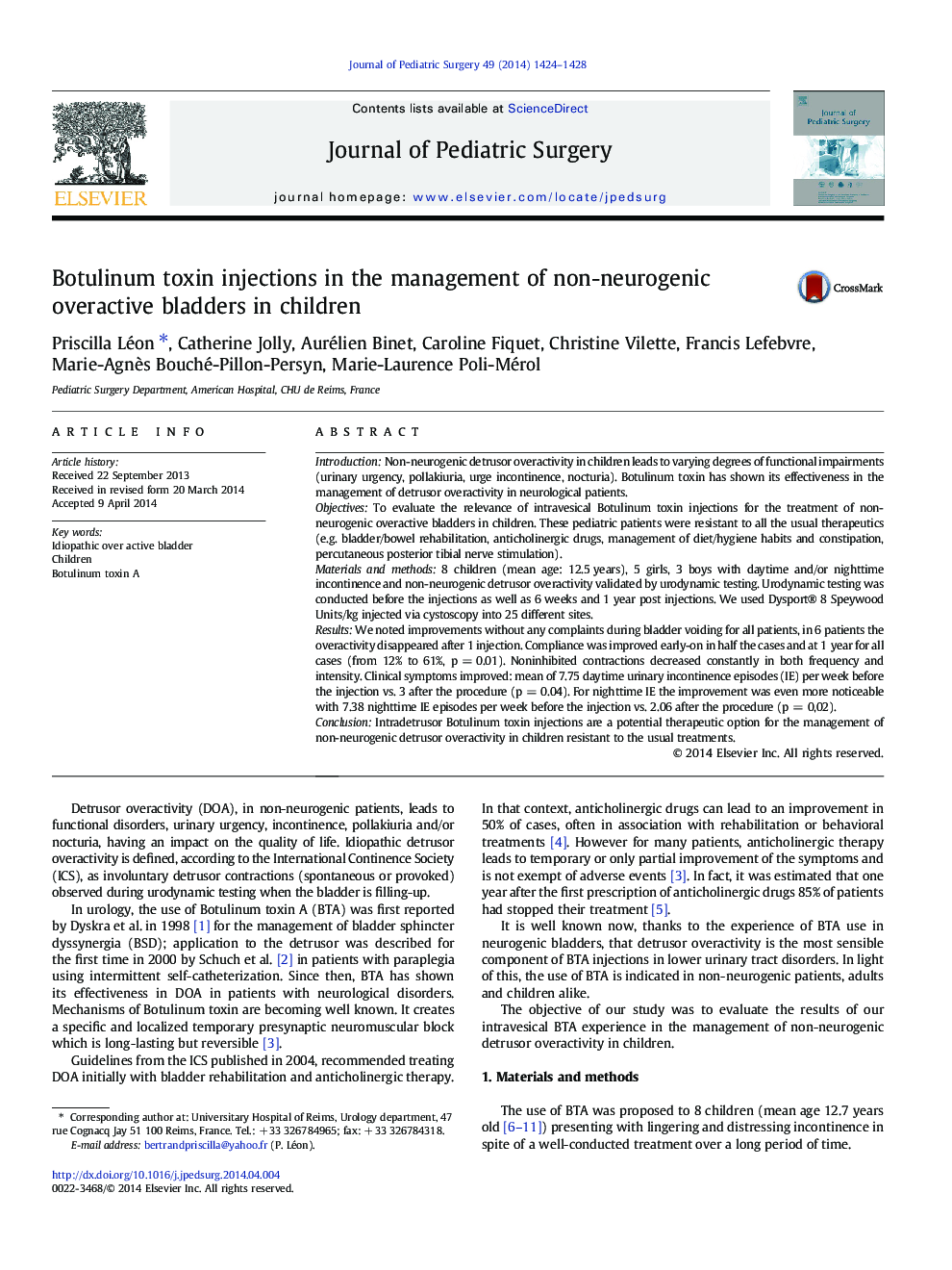 Botulinum toxin injections in the management of non-neurogenic overactive bladders in children