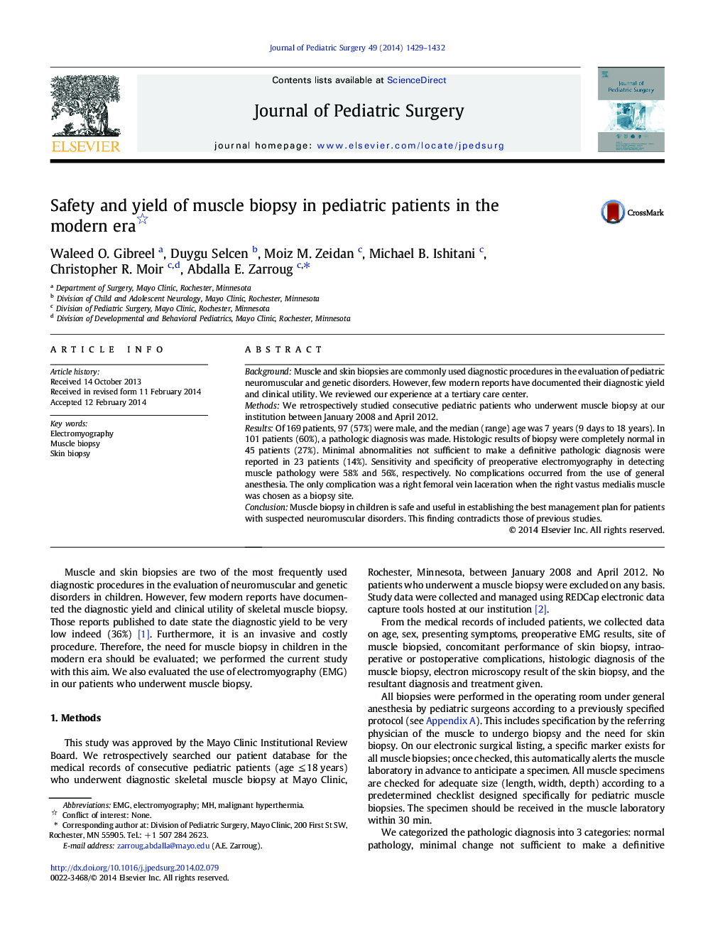 Safety and yield of muscle biopsy in pediatric patients in the modern era 