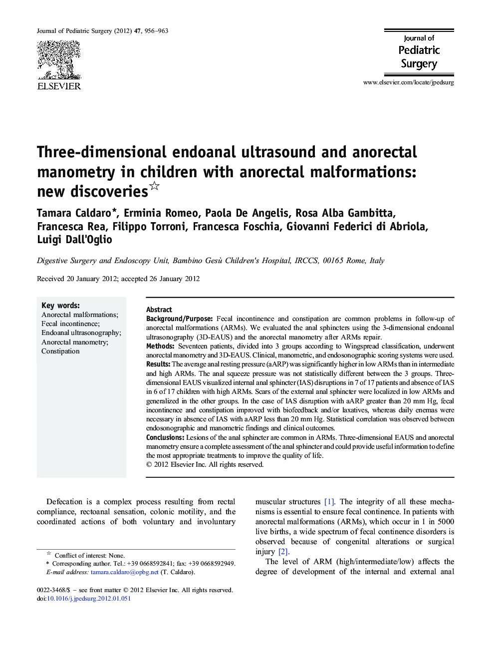 Three-dimensional endoanal ultrasound and anorectal manometry in children with anorectal malformations: new discoveries 