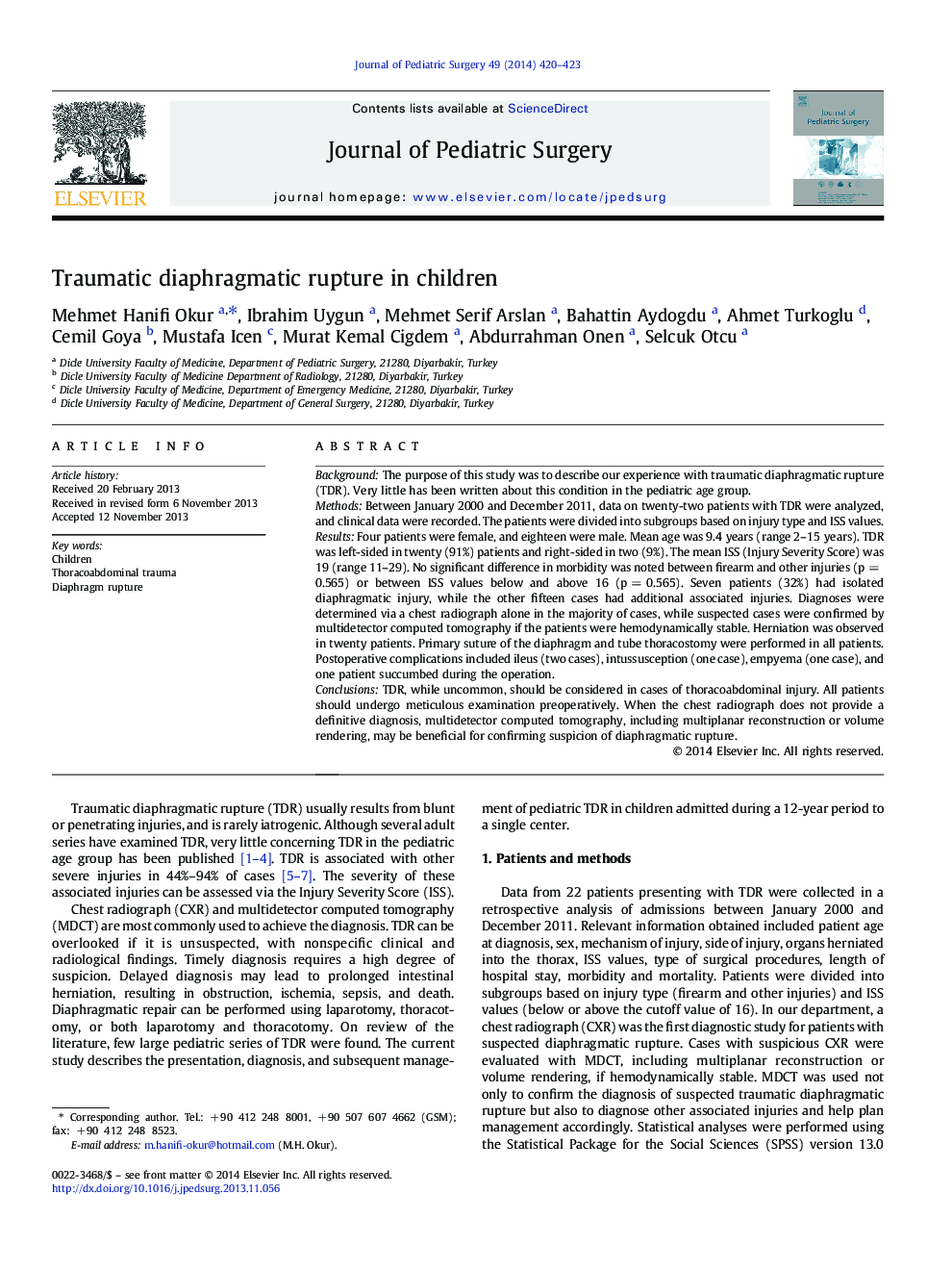 Traumatic diaphragmatic rupture in children