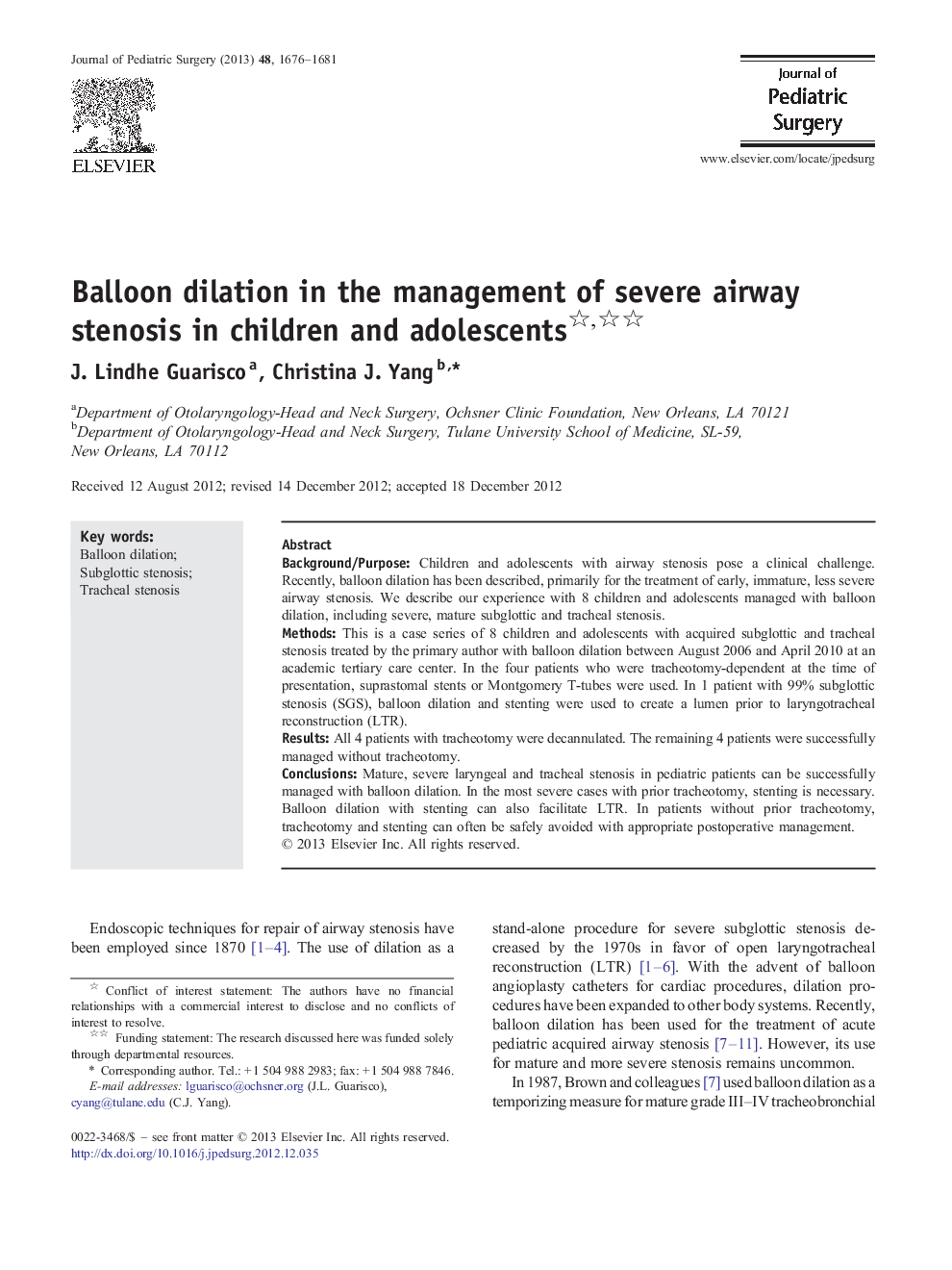 Balloon dilation in the management of severe airway stenosis in children and adolescents 