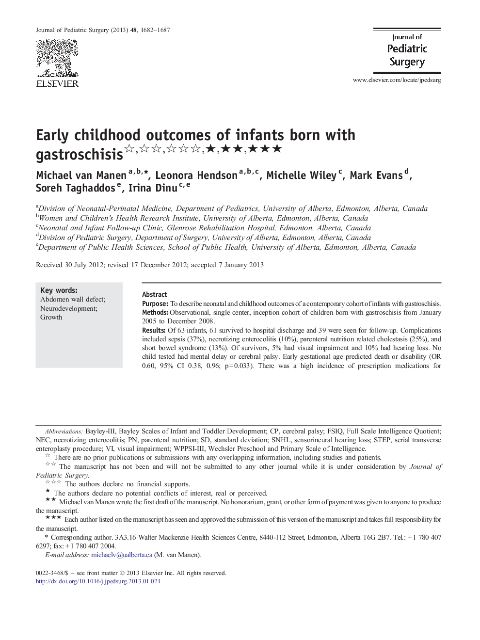 Early childhood outcomes of infants born with gastroschisis ★★★★★★