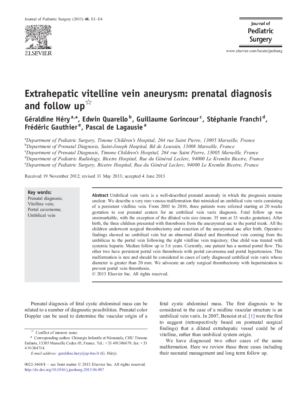 Extrahepatic vitelline vein aneurysm: prenatal diagnosis and follow up 