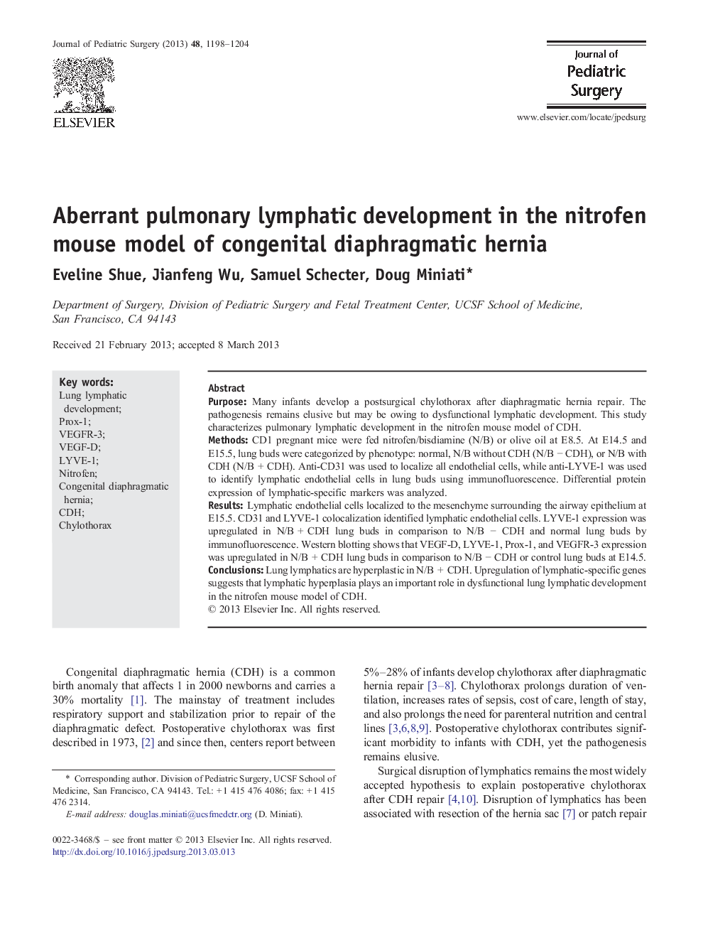 Aberrant pulmonary lymphatic development in the nitrofen mouse model of congenital diaphragmatic hernia