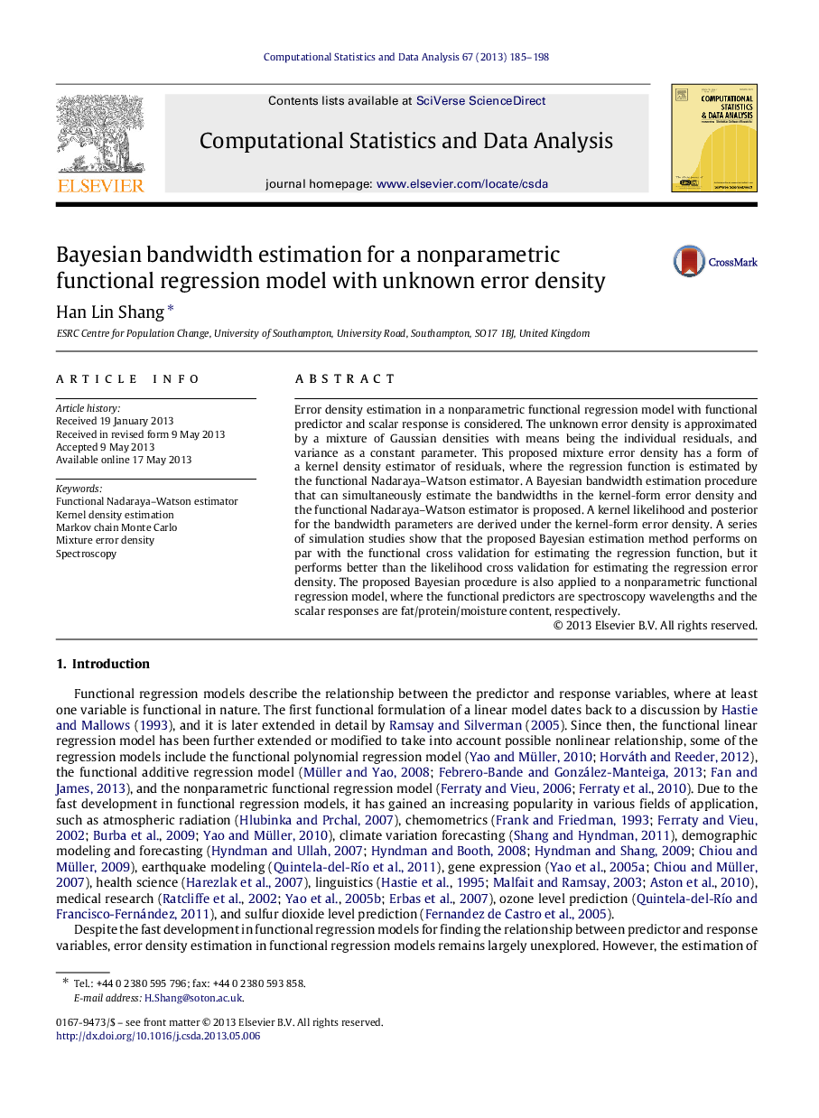 Bayesian bandwidth estimation for a nonparametric functional regression model with unknown error density