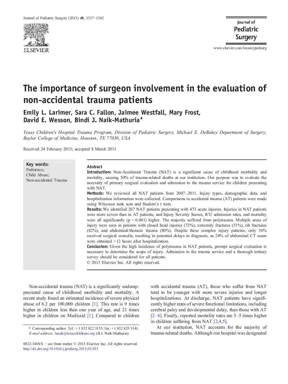 The importance of surgeon involvement in the evaluation of non-accidental trauma patients