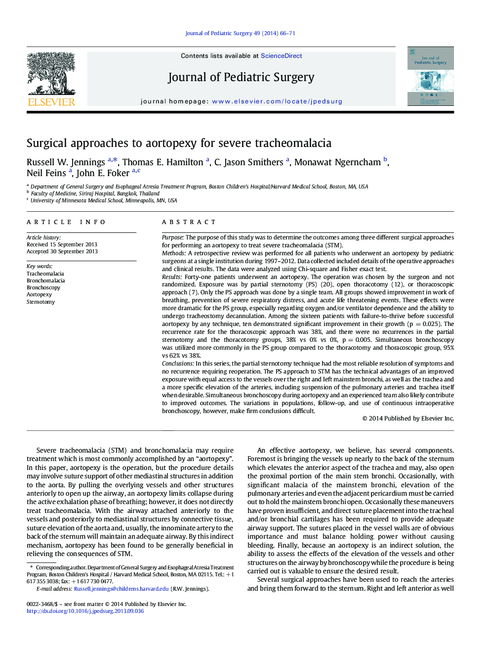 Surgical approaches to aortopexy for severe tracheomalacia