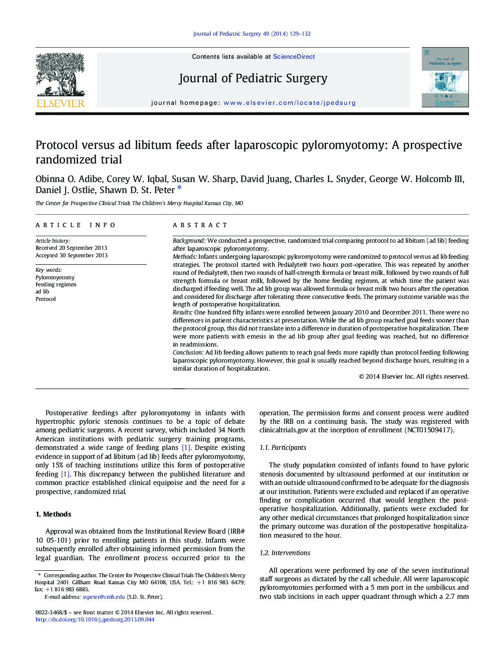 Protocol versus ad libitum feeds after laparoscopic pyloromyotomy: A prospective randomized trial