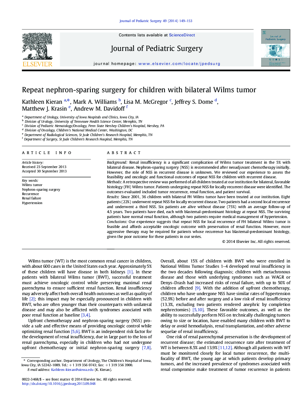 Repeat nephron-sparing surgery for children with bilateral Wilms tumor