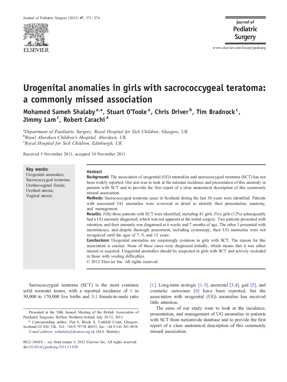 Urogenital anomalies in girls with sacrococcygeal teratoma: a commonly missed association 