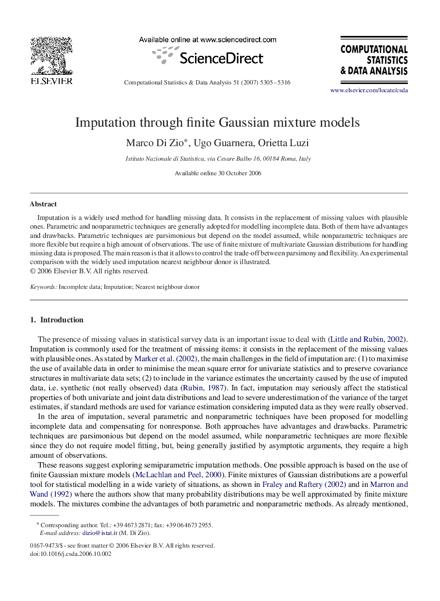 Imputation through finite Gaussian mixture models