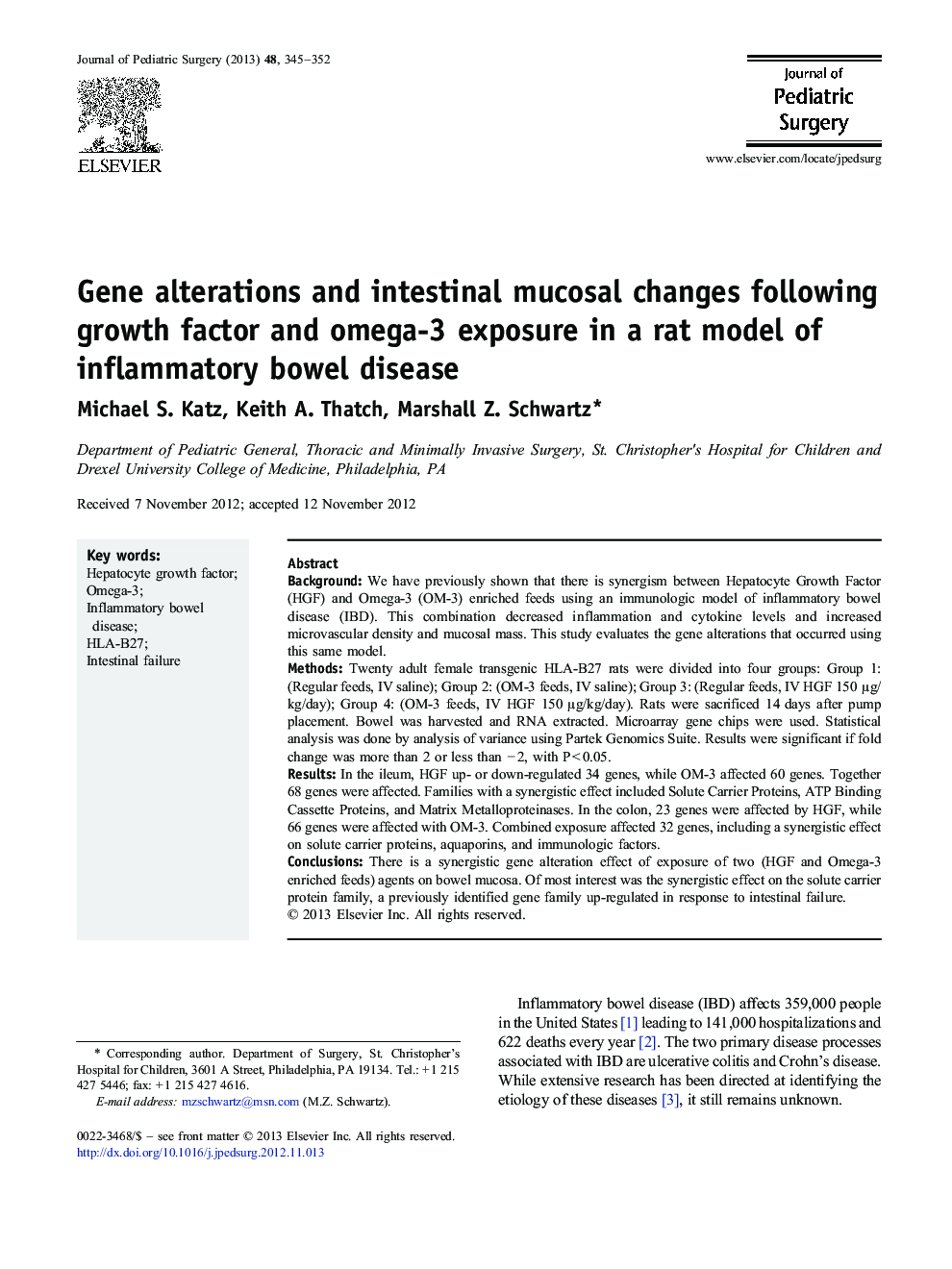 Gene alterations and intestinal mucosal changes following growth factor and omega-3 exposure in a rat model of inflammatory bowel disease