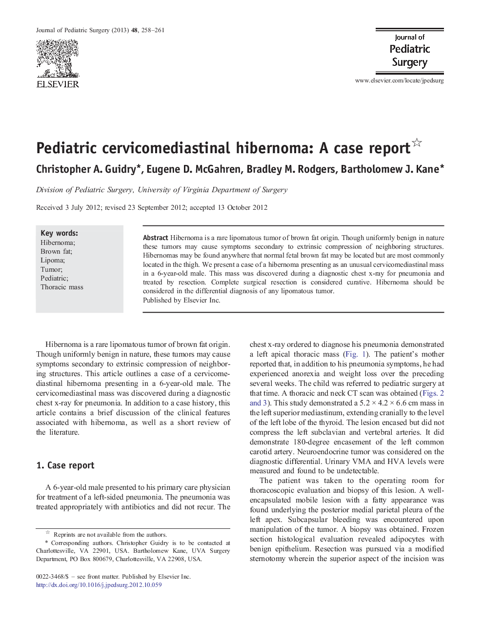 Pediatric cervicomediastinal hibernoma: A case report 