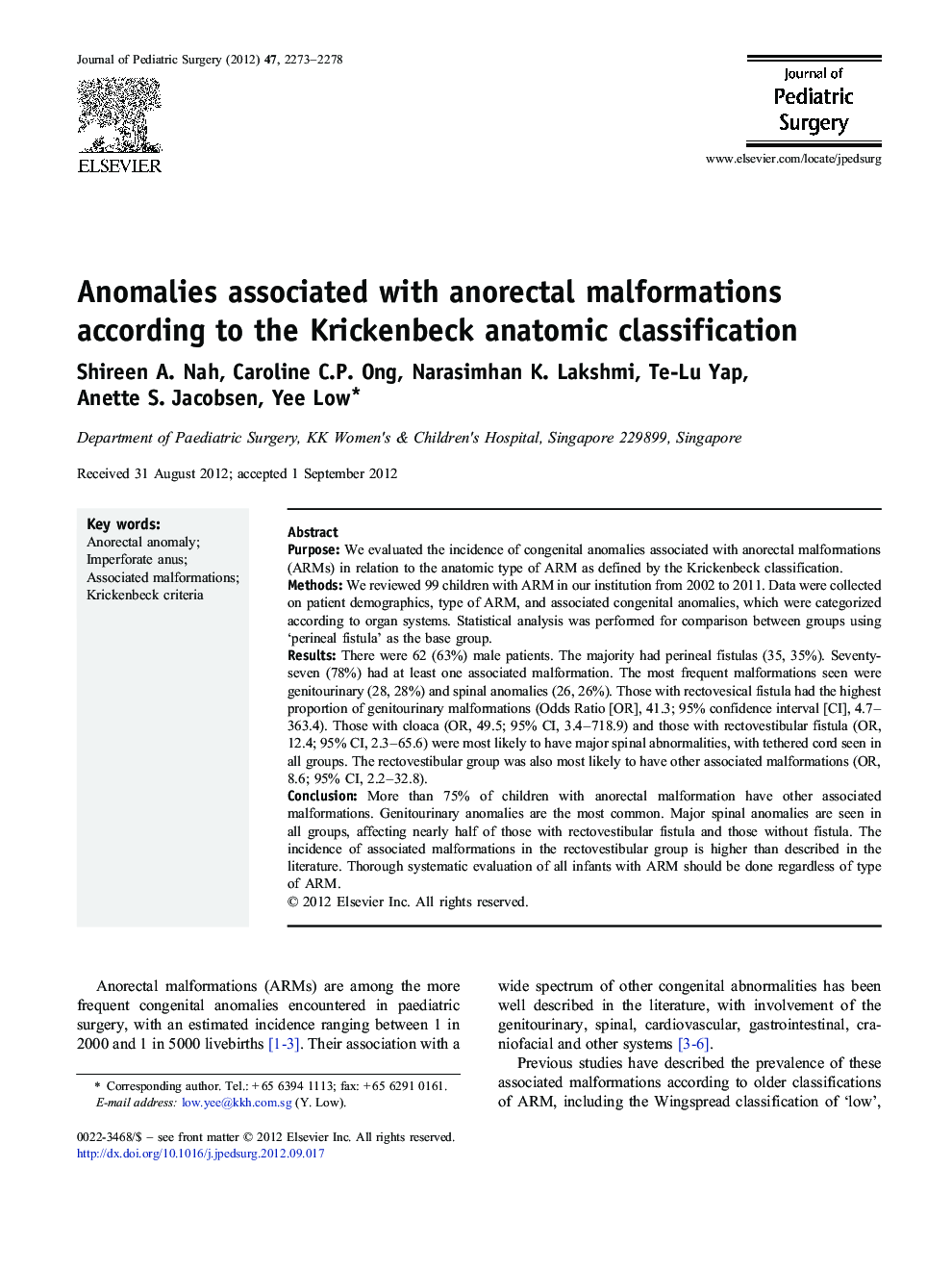 Anomalies associated with anorectal malformations according to the Krickenbeck anatomic classification